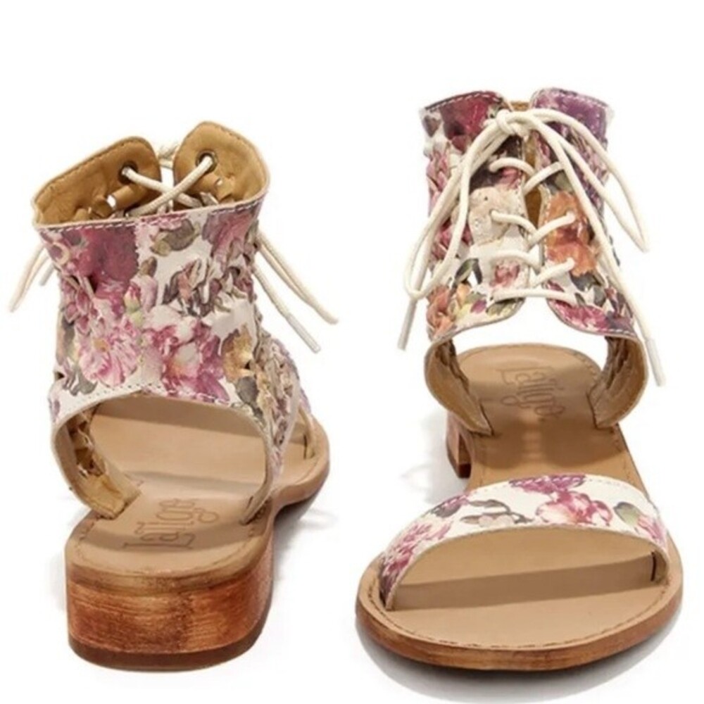 Revolve Anthropologie Latigo  Rose Floral Leather Lace-Up Sandals